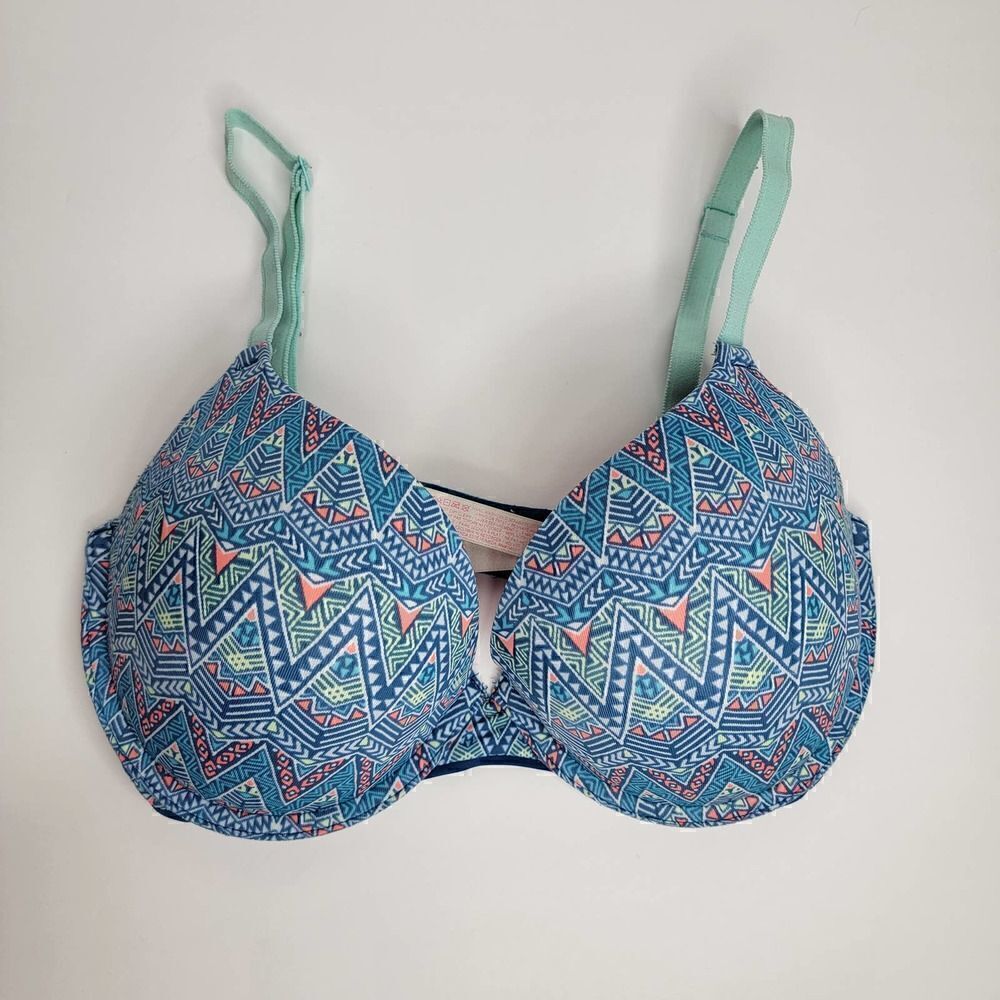 Victoria's Secret Pink Wear Everywhere Push Up Aztec Bra Blue Size 32 DD